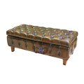 Antique Leather bedroom bed end bench stool